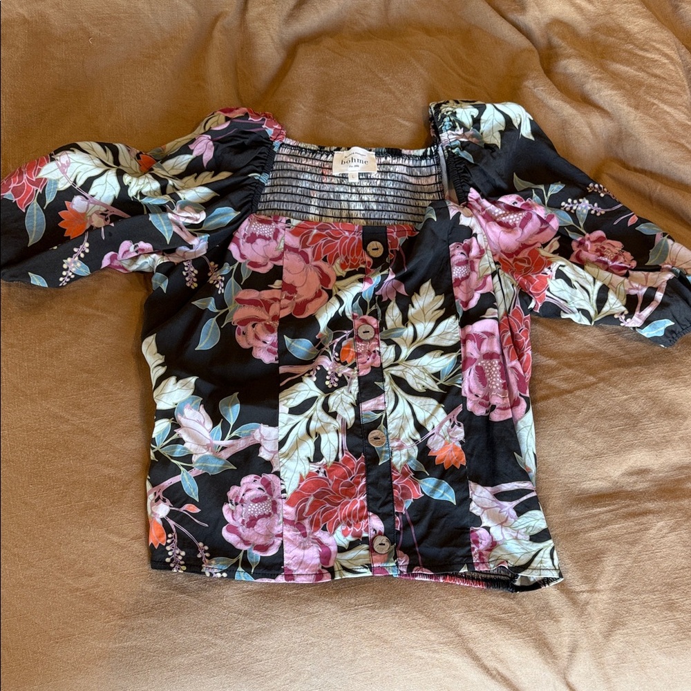 Bohme Black and Pink Floral Blouse